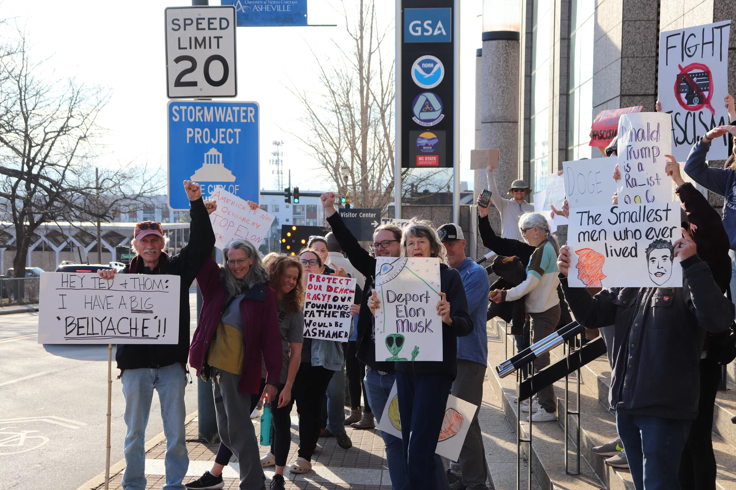 Asheville Protesters Denied Entry at Senator Ted Budd’s Office Amid Concerns Over Elon Musk’s Government Access
